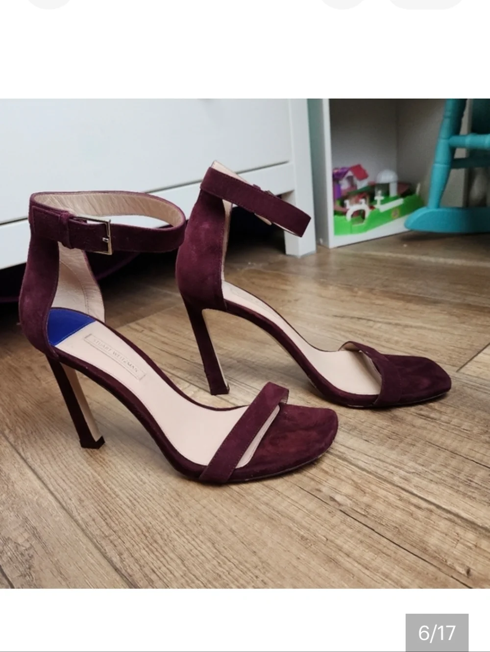 Stuart Weitzman Women's Burgundy Suede Nudistcurve Heels G 260502-7 open toe 8.5 - Picture 6 of 17